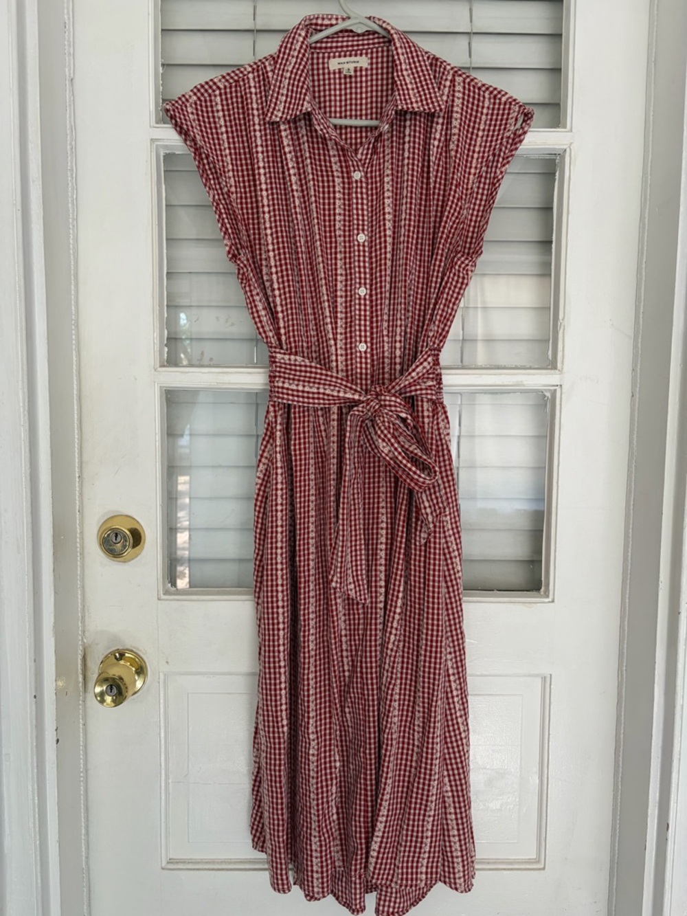 Red Gingham Shirt Dress with Tie Waist